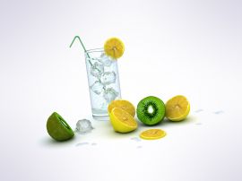 Fruits and a glass Wallpaper